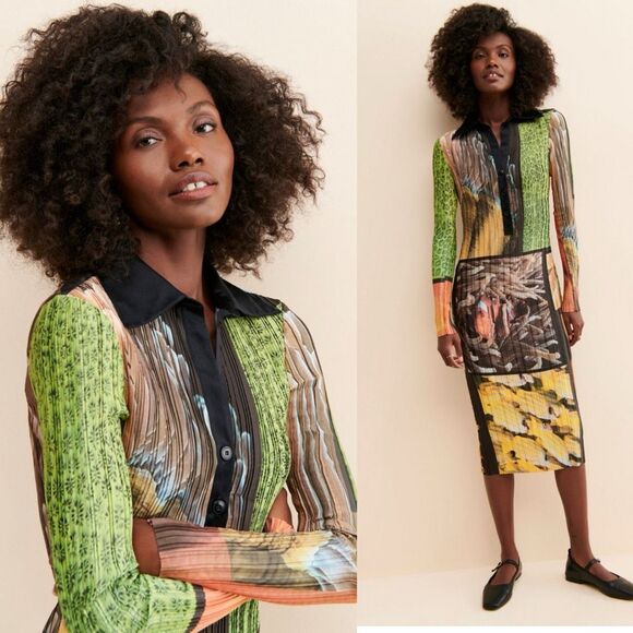 Arthur Apparel Box Pleat Shirt Dress | Abstract Nature Print | Size 6 | Free Peo - Picture 7 of 16